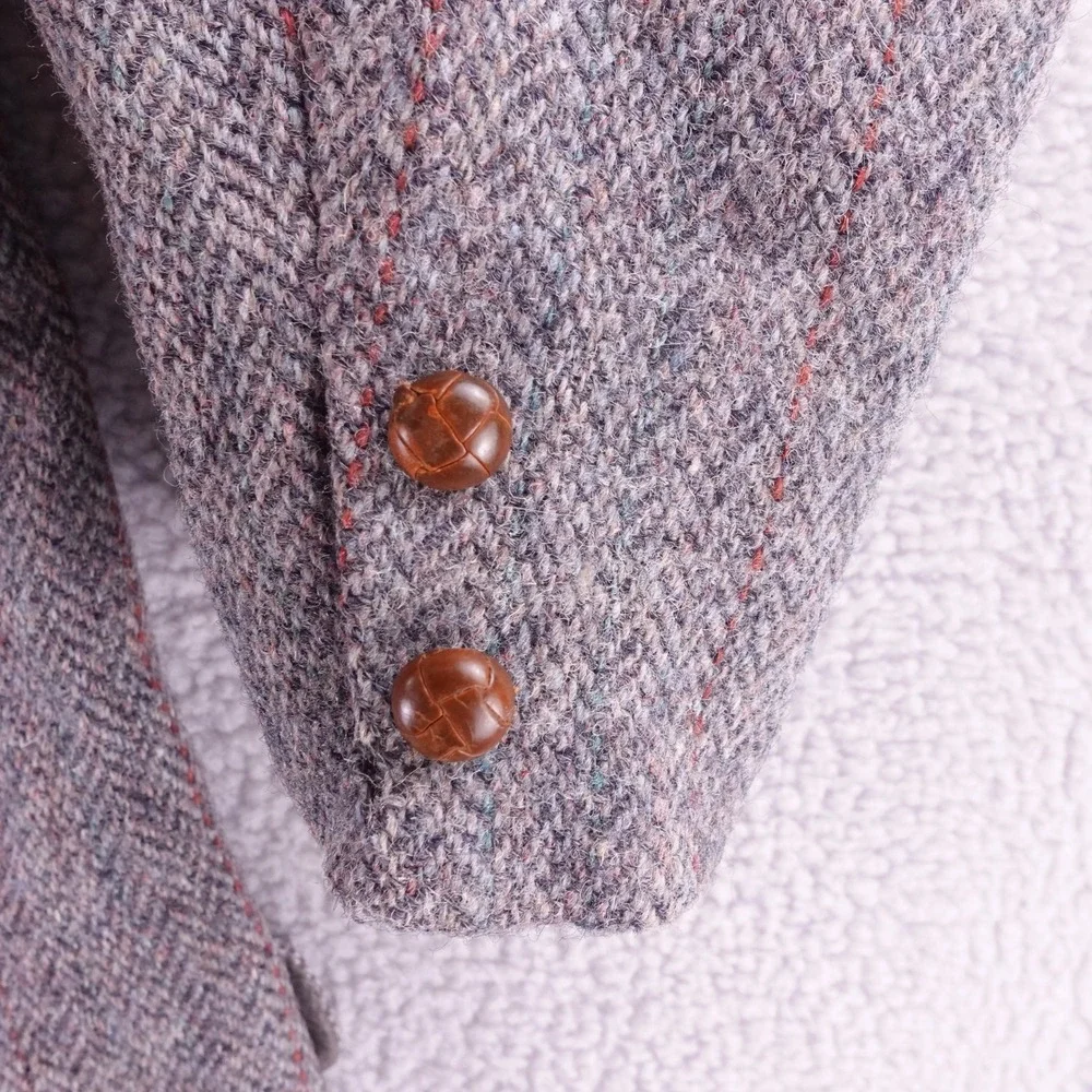 Harris Tweed Mens Grey Herringbone Red Pinstripe Wool Blazer Sport Coat 46R